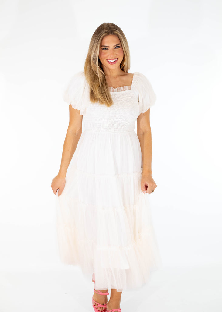 white tulle maxi dress
