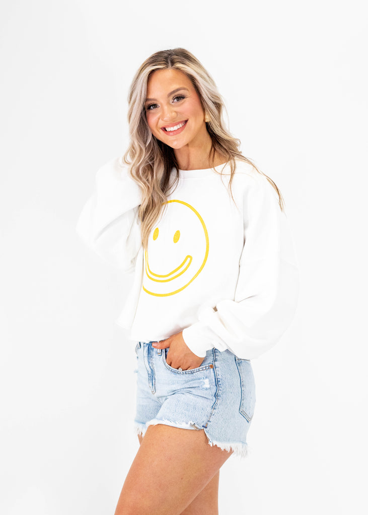 cropped smiley face sweatshirt