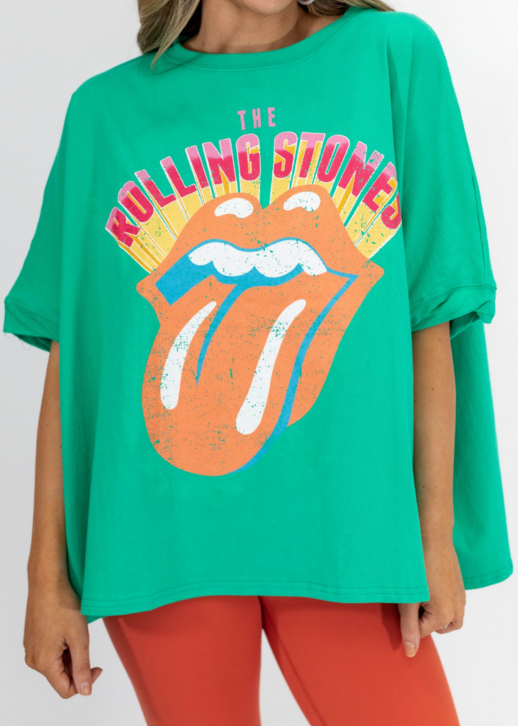 green oversized The Rolling Stones graphic t-shirt